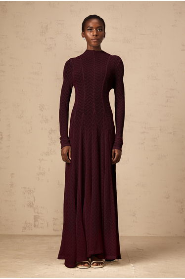 Athena wavy-pattern lace maxi dress in Red