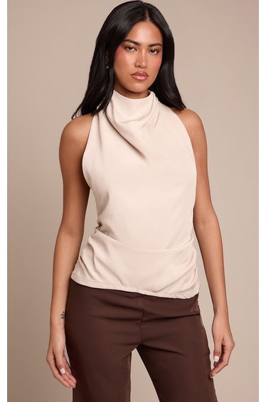 Stone Woven High Neck Low Back Top