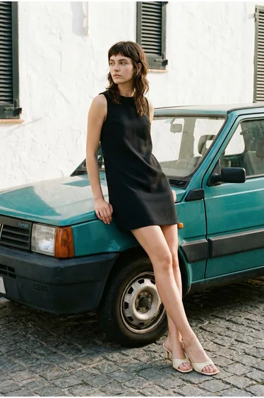 Black Mini A-Line Woven Sleeveless Woven Dress