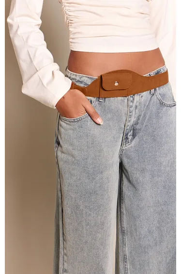 Brown Faux Suede Mini Pocket Belt