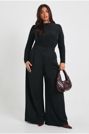 Plus Double Layer Slinky Long Sleeve Top - black