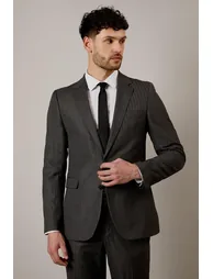 Grey Herringbone Slim Fit Suit Jacket