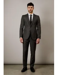 Grey Herringbone Slim Fit Suit Jacket - 1