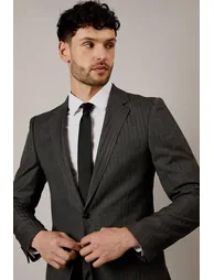 Grey Herringbone Slim Fit Suit Jacket - 2