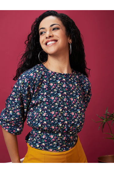 Floral Print Back Tie Up Detail Crop Top