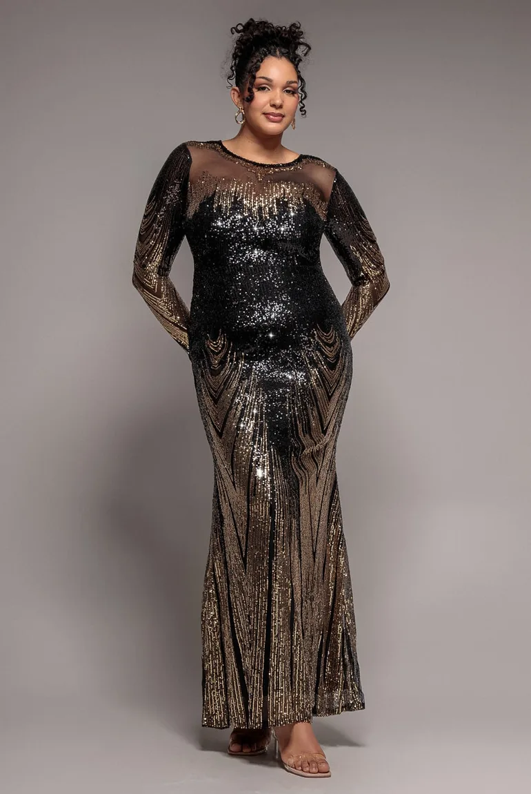 plus size sequin maxi dress with sleeves Ever-Pretty Glittering Long Lantern Sleeve Sequin A-Line V-Neck Long Sleeve Dress