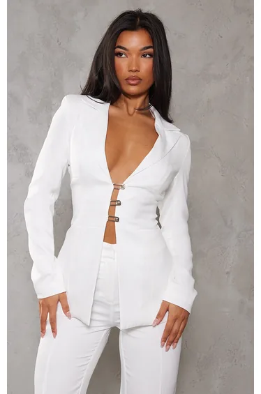 White Fitted Lace Up Back Blazer