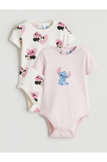 Two-piece licensed short-sleeve baby girl snap-crotch bodysuit set.