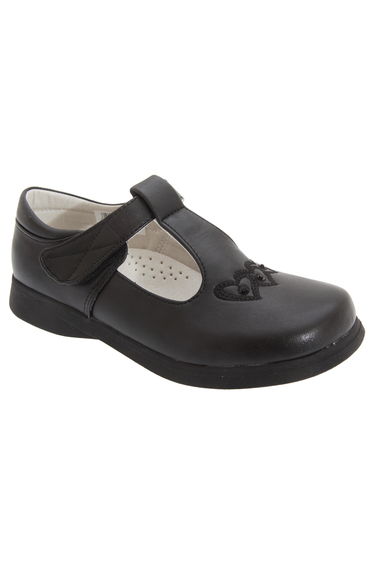 Boulevard Girls Touch Fastening T Bar Shoes - Black Matt
