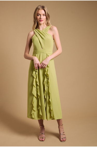 Halter Neck Ruffle Maxi Dress