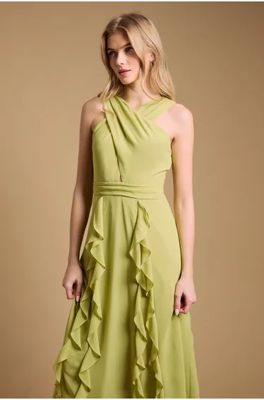 فستان اويسيس شيفون ميداكسي بقصة مستقيمة بياقة هالتر