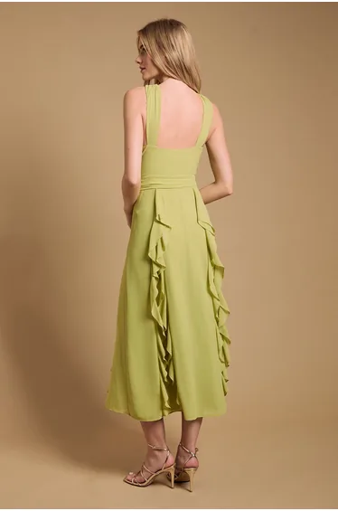 فستان اويسيس شيفون ميداكسي بقصة مستقيمة بياقة هالتر