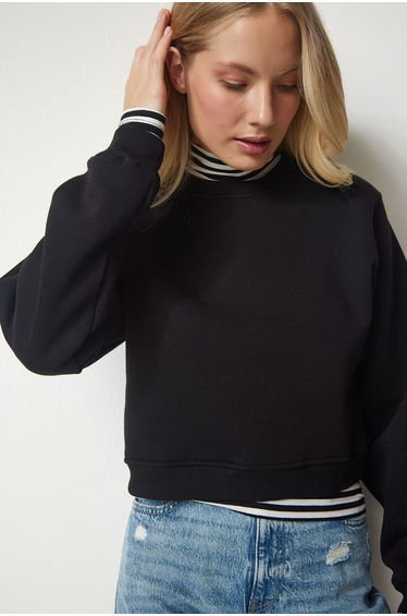 Women's Black Shark Crop Sweatshirt