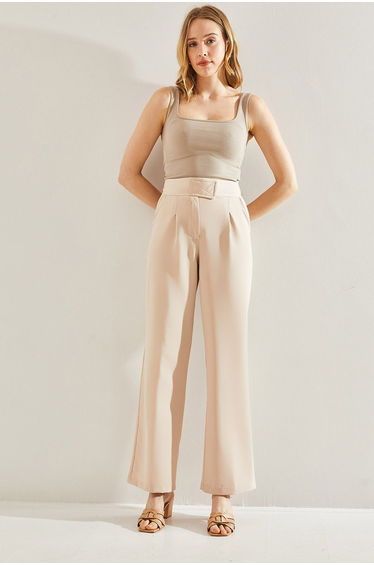 Women's Double Fabric Velcro High Waist Palazzo Trousers