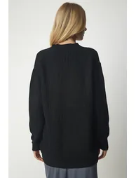 Women's Black Buttons Oversized Knitwear Cardigan - 5