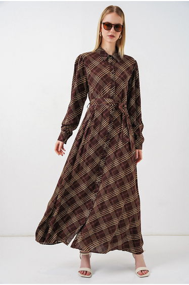 BDART Plaid Midi Shirt Dress with Button Closure