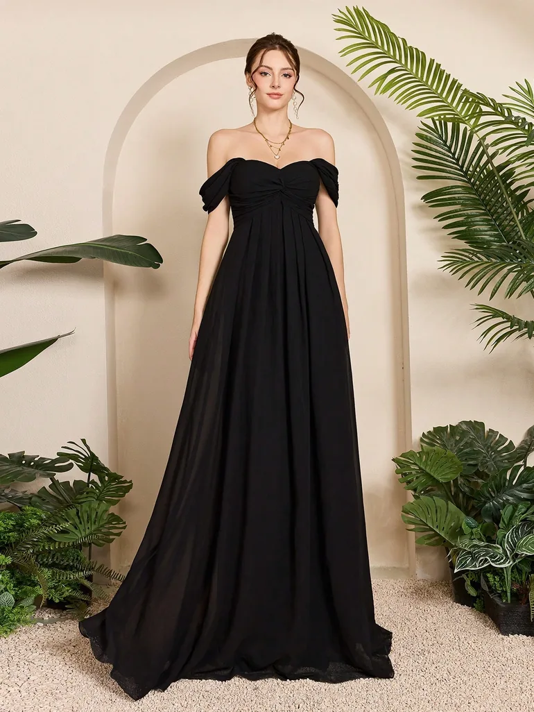 Leely Women's Elegant Off The Shoulder Sleeveless Prom Dress