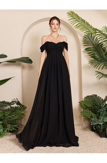 Leely Women's Elegant Off The Shoulder Sleeveless Prom Dress