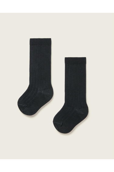 Pack 2 Pairs of Ribbed High Socks for Baby Boys, Dark Blue