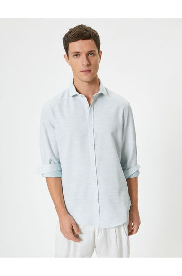 Slim Fit Shirt Classic Collar Long Sleeve Buttoned Cotton