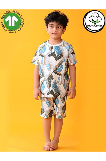 Kids Zig Zag Print Cotton T-Shirt and Shorts Set