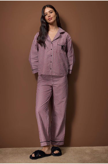 Burgundy Striped Poplin Woven Pajama Set