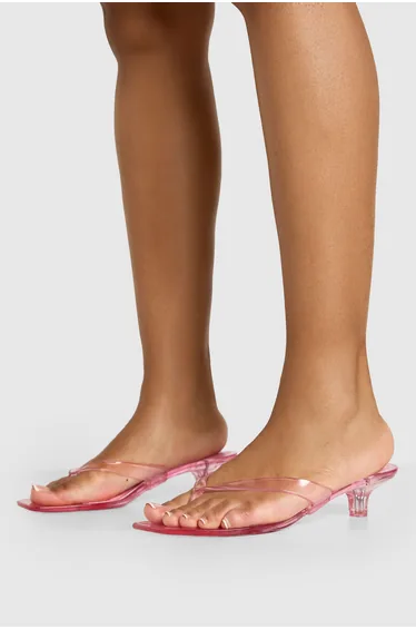 Jelly Toe Post Heeled Mules - pink