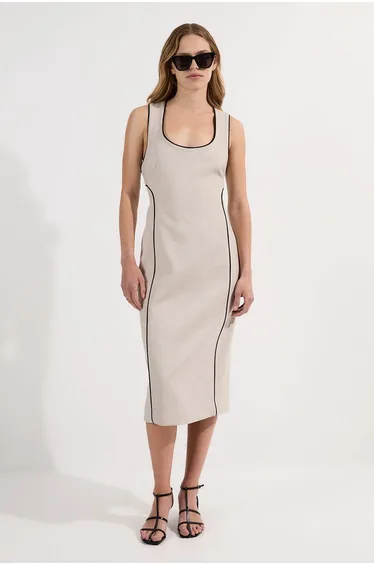 Tailored Marl Contrast Tipped Pencil Midi Dress