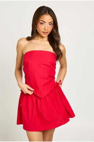 Cotton Poplin Scarf Top - red
