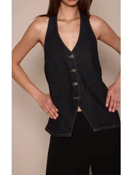 Raw Indigo Halterneck Denim Waistcoat - 3