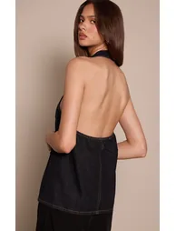 Raw Indigo Halterneck Denim Waistcoat - 1