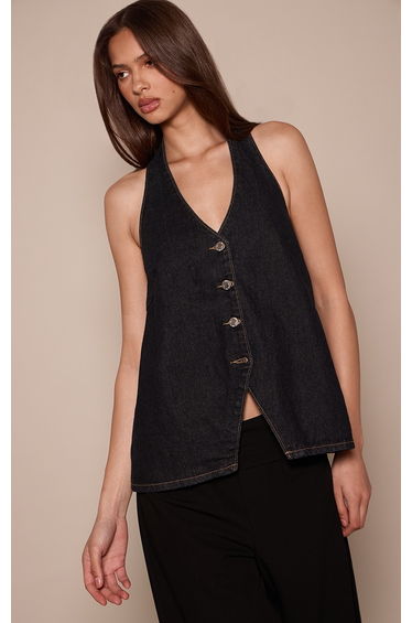 Raw Indigo Halterneck Denim Waistcoat
