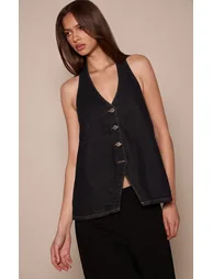 Raw Indigo Halterneck Denim Waistcoat