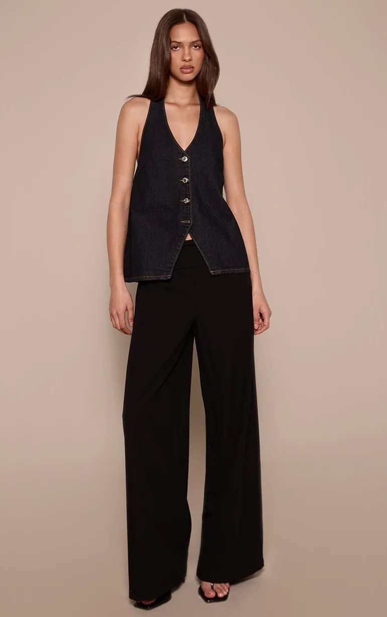 Raw Indigo Halterneck Denim Waistcoat - 2