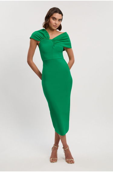 Figure Form Bandage Asymmetric Strap Knit Midi Dress