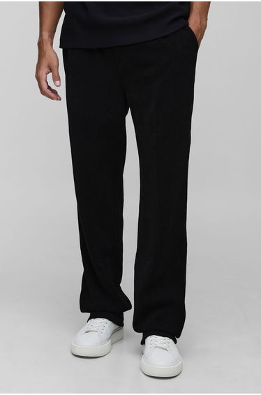 Tall Relaxed Fit Textured Faux Suede Stacked Trousers - black