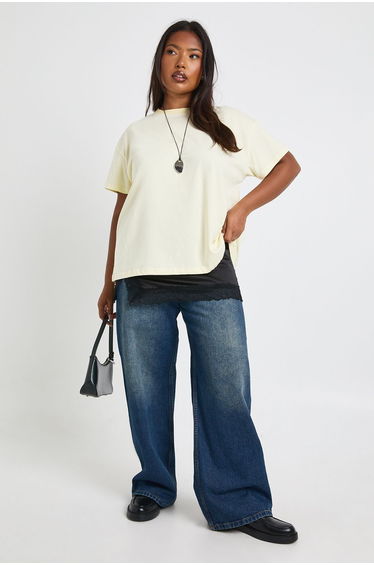 Plus Basic Oversized Short Sleeve T-Shirt - lemon