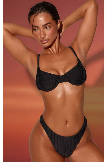 Black Pleated Underwired Bikini Top