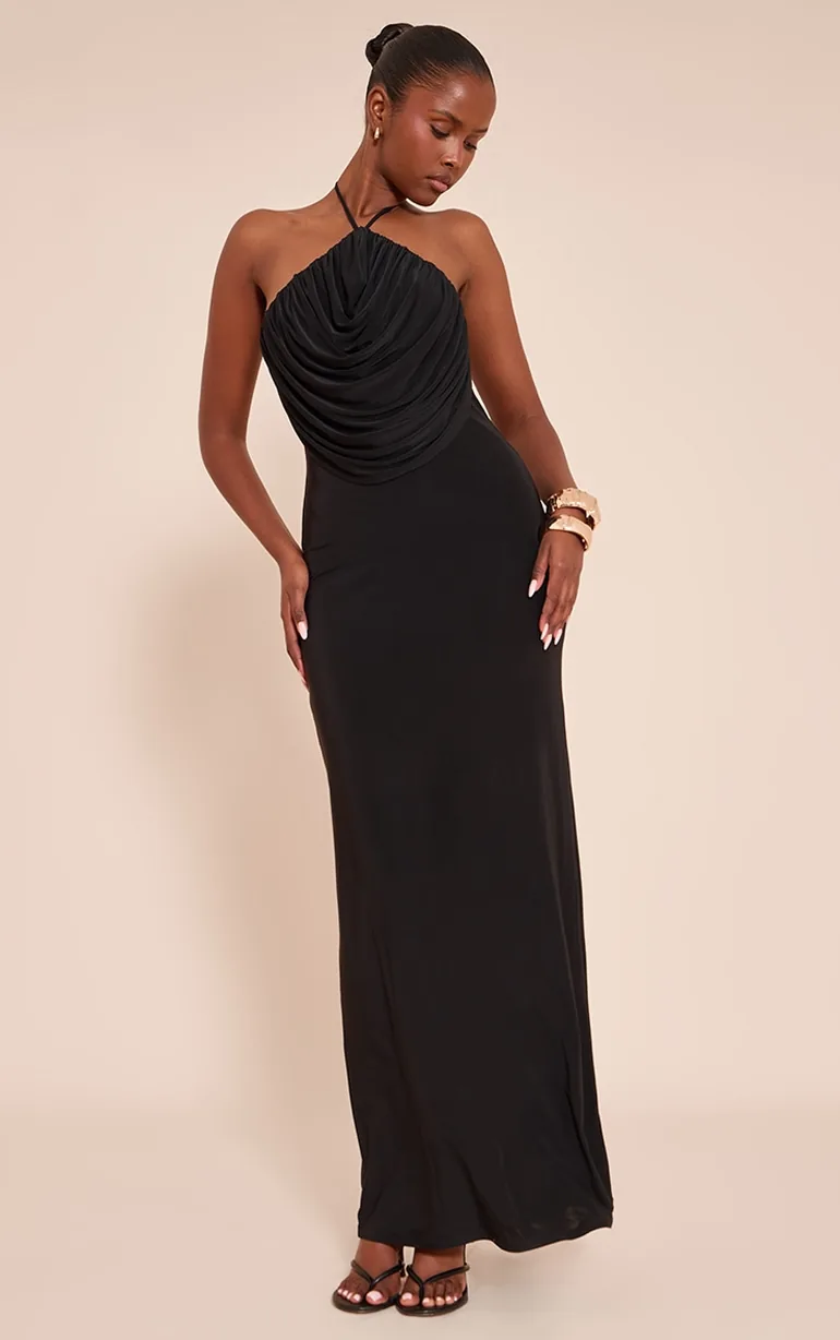 Black Slinky Halterneck Draped Detail Maxi Dress Prettylittlething Black : Evening Dresses : VogaCloset Oman Black Slinky Halterneck Draped Detail Maxi Dress Prettylittlething Black : Evening Dresses : VogaCloset Oman