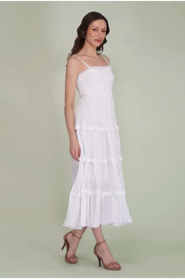 Lulu Cotton Voile Midi Dress in White
