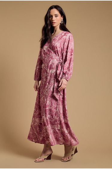 Floral V Neck Maxi Wrap Dress