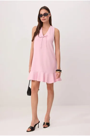 Light Pink Ruffled Sleeveless Short / Mini Stretchy Woven Dress