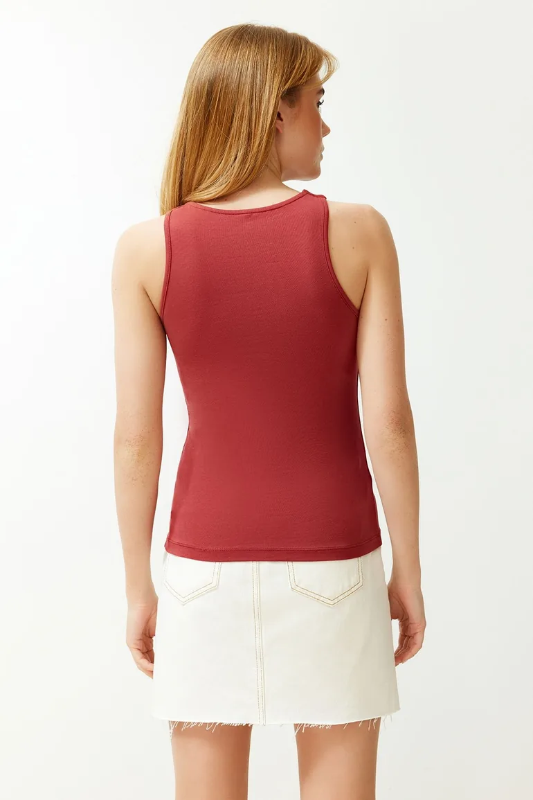 Tile Cotton Halter Neck Fitted Stretch Knit Undershirt - 5