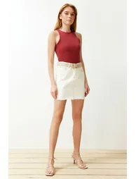 Tile Cotton Halter Neck Fitted Stretch Knit Undershirt - 2