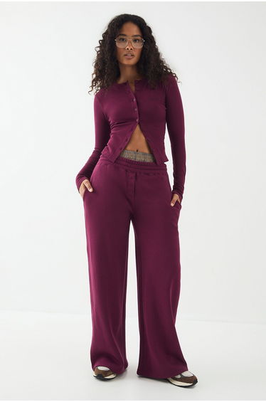 DSGN Studio Embroidery Henley Jogger - plum