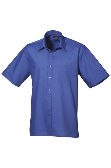 Premier Mens Short Sleeve Formal Poplin Plain Work Shirt - Royal