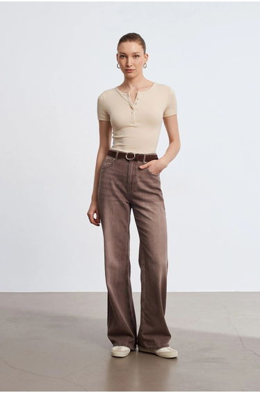 DILVIN Slim Fit Crop Jersey Blouse