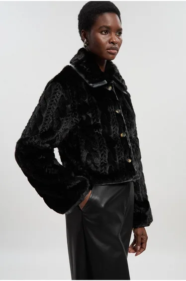 Textured Faux Fur Tailored Coat