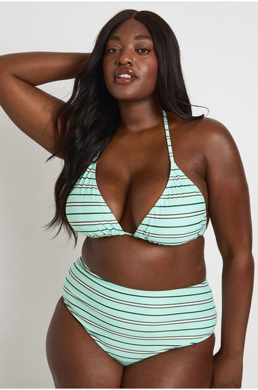 Plus Stripe Top & Hight Waist Bikini - mint