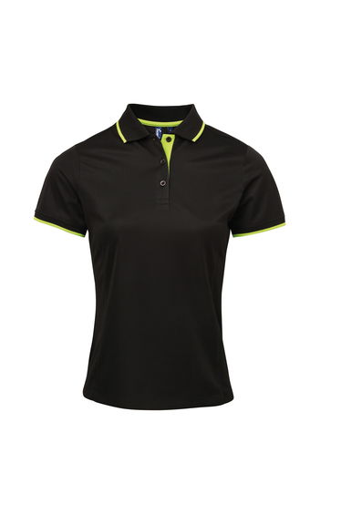 Premier Womens/Ladies Contrast Coolchecker Polo Shirt - Black/Lime